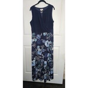 52Seven Navy Blue Maxi Dress Floral V-neck XL